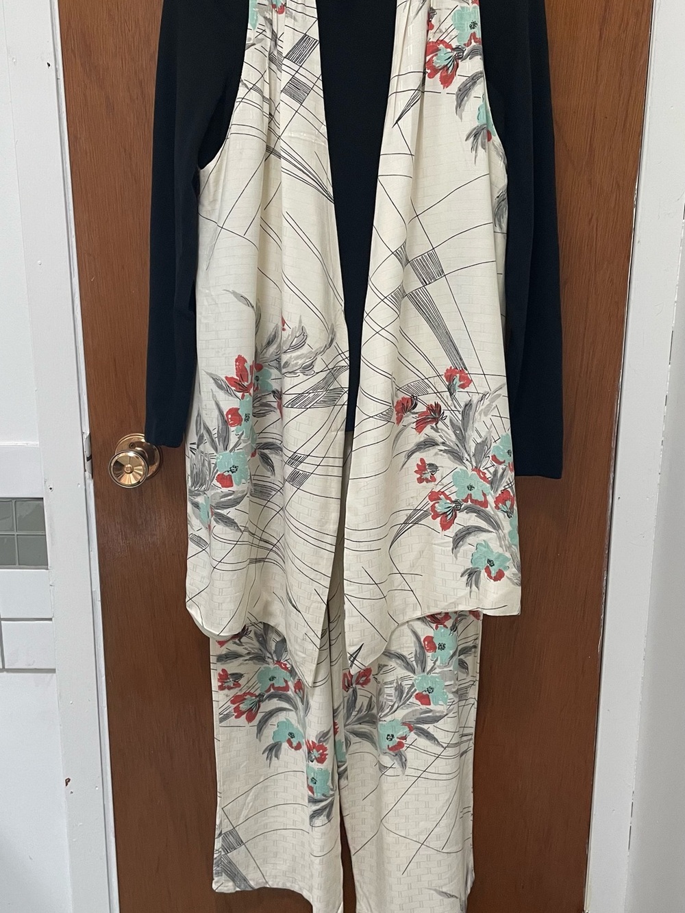 Upcycled Floral Print Cream Two-Piece Pantsuit